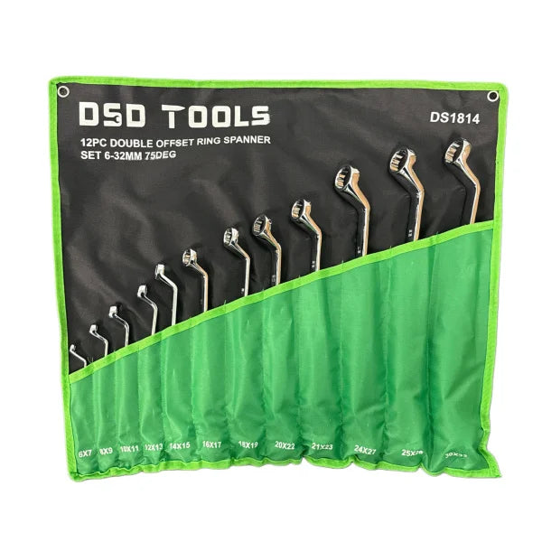 12-PIECE SET OF DOUBLE-ENDED OFFSET RING WRENCHES 6-32 mm 75° DS1814