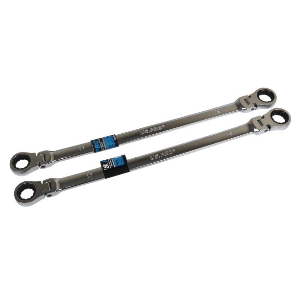 17 x 19 mm extra-long double box-end ratcheting wrench with flexible heads US3872