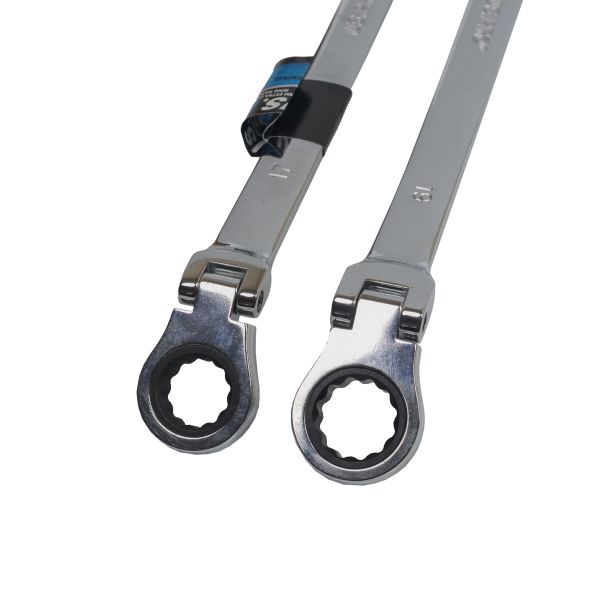 17 x 19 mm extra-long double box-end ratcheting wrench with flexible heads US3872