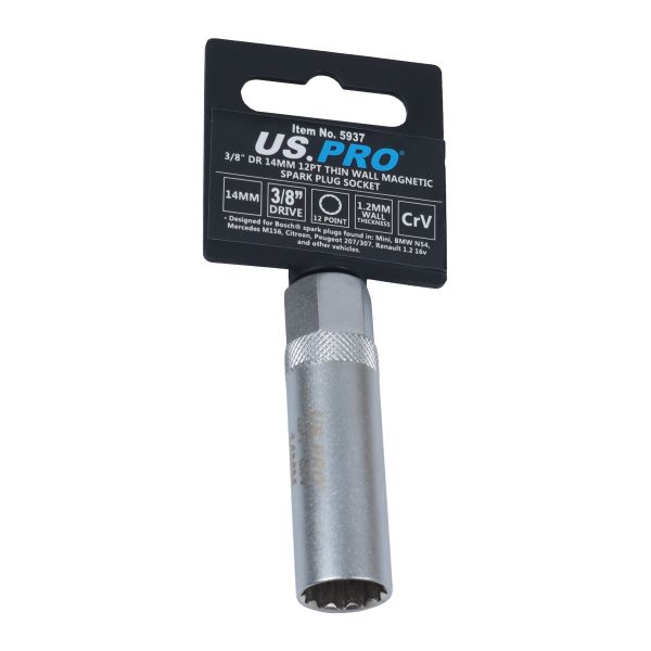 3/8" DRIVE 14 MM 12-POINT THIN-WALL MAGNETIC SPARK PLUG SOCKET US5937