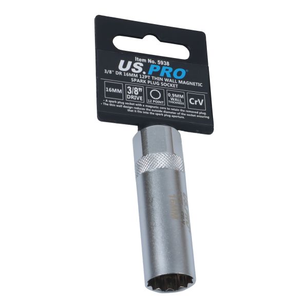 3/8" DRIVE 16 MM 12-POINT THIN-WALL MAGNETIC SPARK PLUG SOCKET US5938