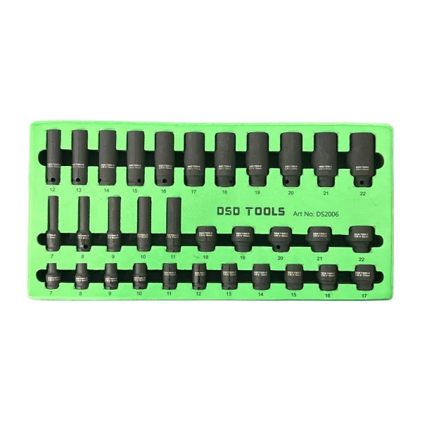 32-PIECE 3/8” GEAR 6-POINT DEEP AND SHALLOW IMPACT SOCKET SET DS2006