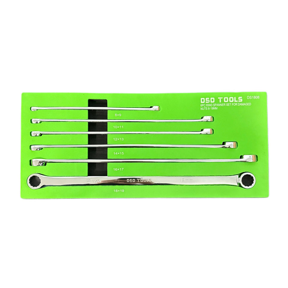 6 PIECE RING WRENCH SET FOR DAMAGED NUTS 8-19MM DS1808