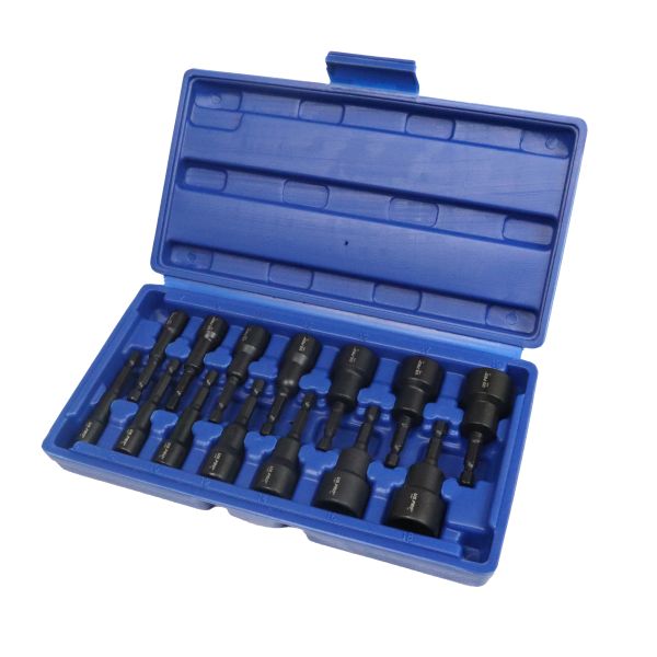 14 pcs 1/4" hex drive magnetic impact nut driver bit set, metric. US7164