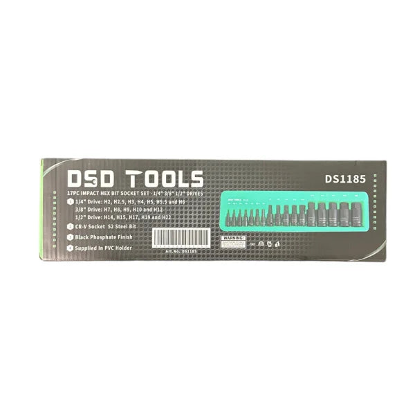 Set of 17 Impact Hex Bit Sockets – 1/4 3/8 1/2 Drives DS1185