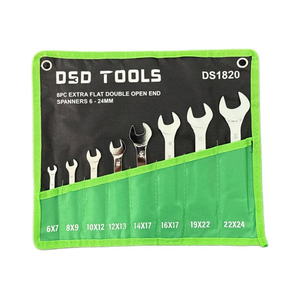 8-PIECE EXTRA FLAT DOUBLE OPEN-END WRENCH SET 6 - 23 mm DS1820