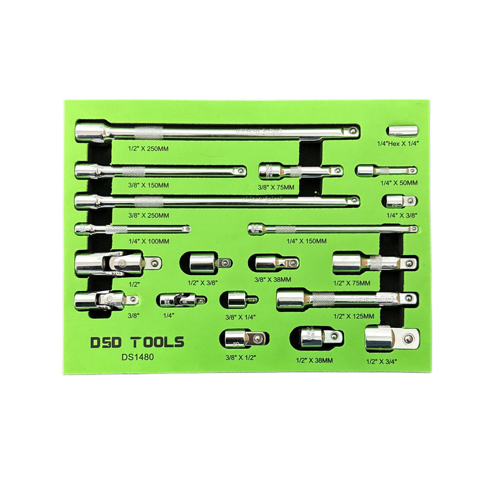 Set of 20 Extension Bars and Adapters - 1/4", 3/8", 1/2" DS1480
