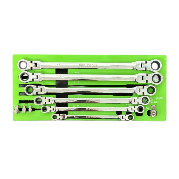 10 PIECES EXTRA LONG RING SPANNER WRENCHES WITH DOUBLE FLEXIBLE HEAD DS1817