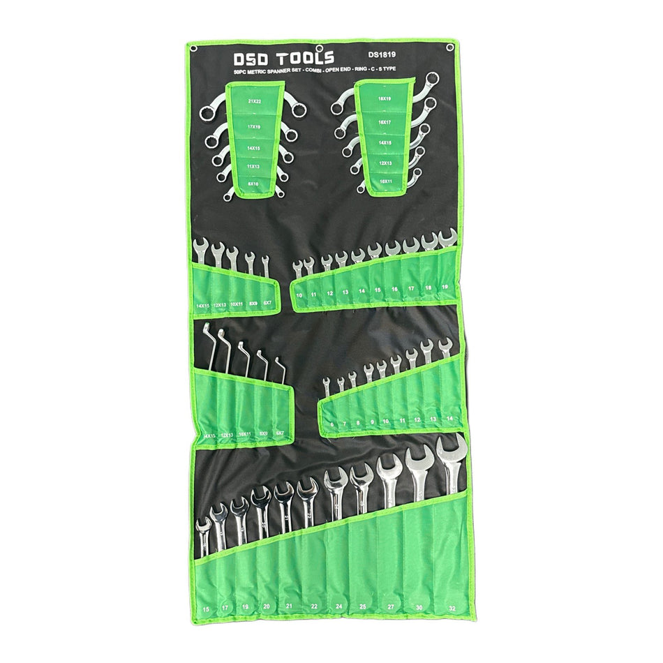 50 PCS. WRENCH SET – COMBINATION, OPEN-END, RING, C AND S TYPE DS1819
