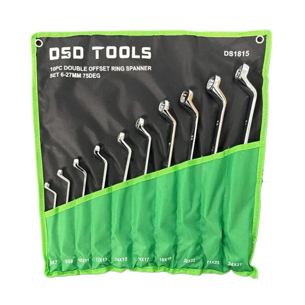 10 PCS. SET OF DOUBLE CURVED RING WRENCHES 6-27 MM 75° DS1815