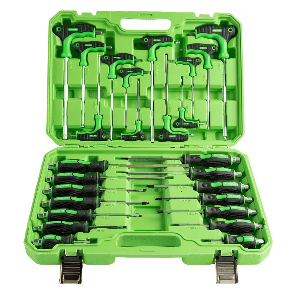 26 DALIŲ AUKŠČIAUSIOS KOKYBĖS ATSUKTUVŲ IR T-FORMOS ŠEŠIABRIAUNIŲ SU APVALIU GALU BEI ŽVAIGŽDINIŲ RAKTŲ RINKINYS DS1005