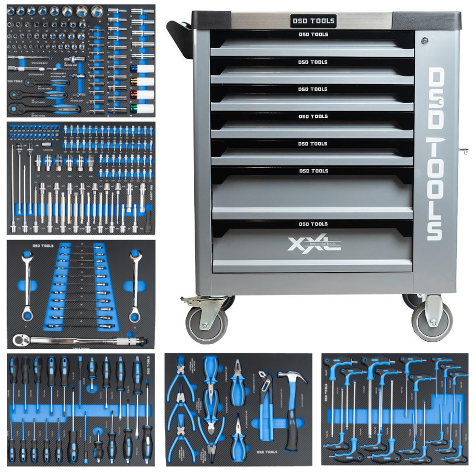 7-Drawer Tool Cart-Cabinet with Tools, Gray DS1021