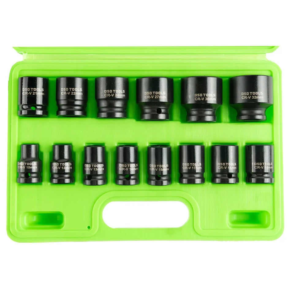 1/2" PAVAROS 6-SIDED SHALLOW HEX IMPACT SOCKETS, METRIC, 14 PCS. DS1115