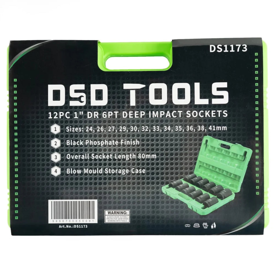 1" LONG IMPACT HEX SOCKETS, METRIC, 12 PCS. DS1173