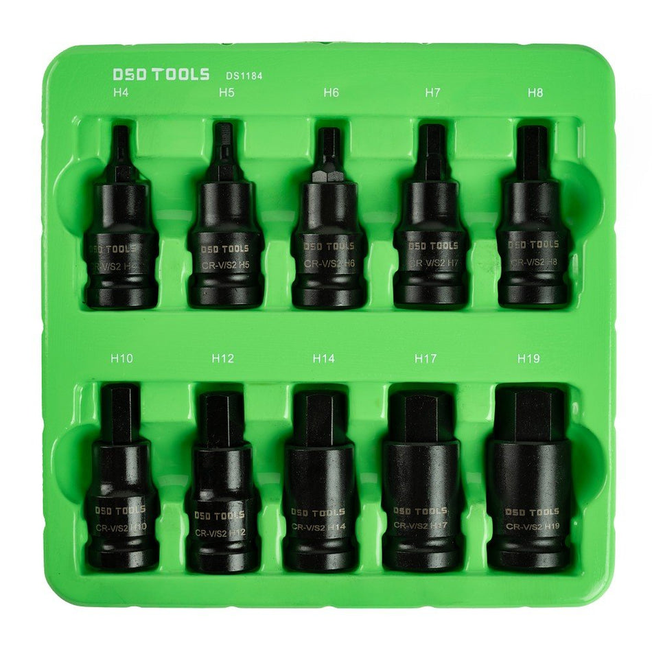 1/2" PAVAROS IMPACT "HEX" HEXAGONAL SOCKETS, 10 PCS. DS1184