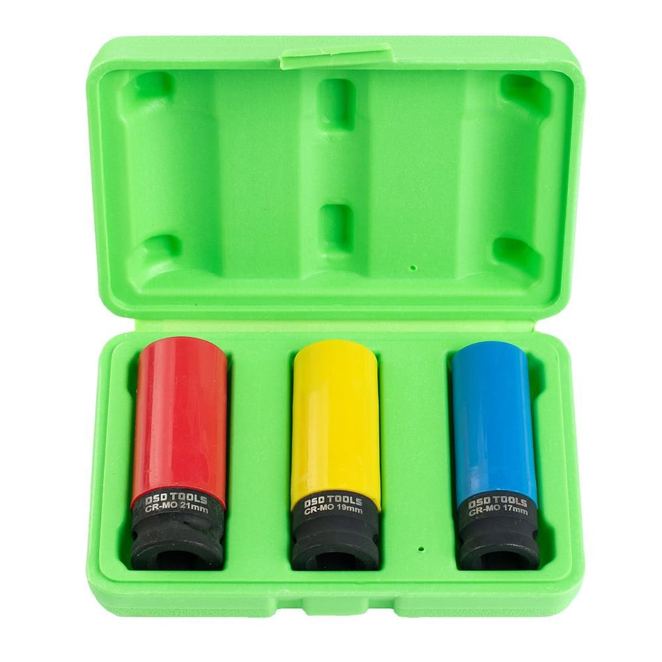 1/2" LONG IMPACT SOCKETS FOR LIGHT ALLOY WHEELS, 3 PCS. DS1186