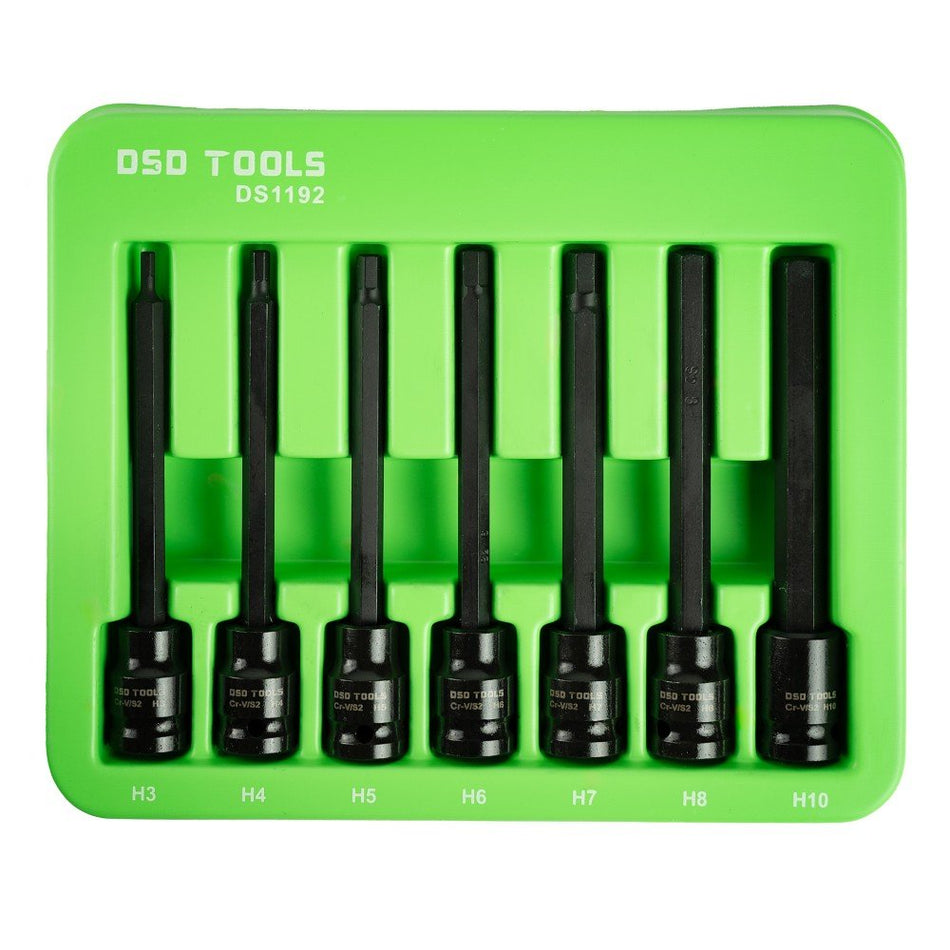 3/8" Set of Especially Long Impact Hexagonal Socket Bits, 7 pcs. DS1192