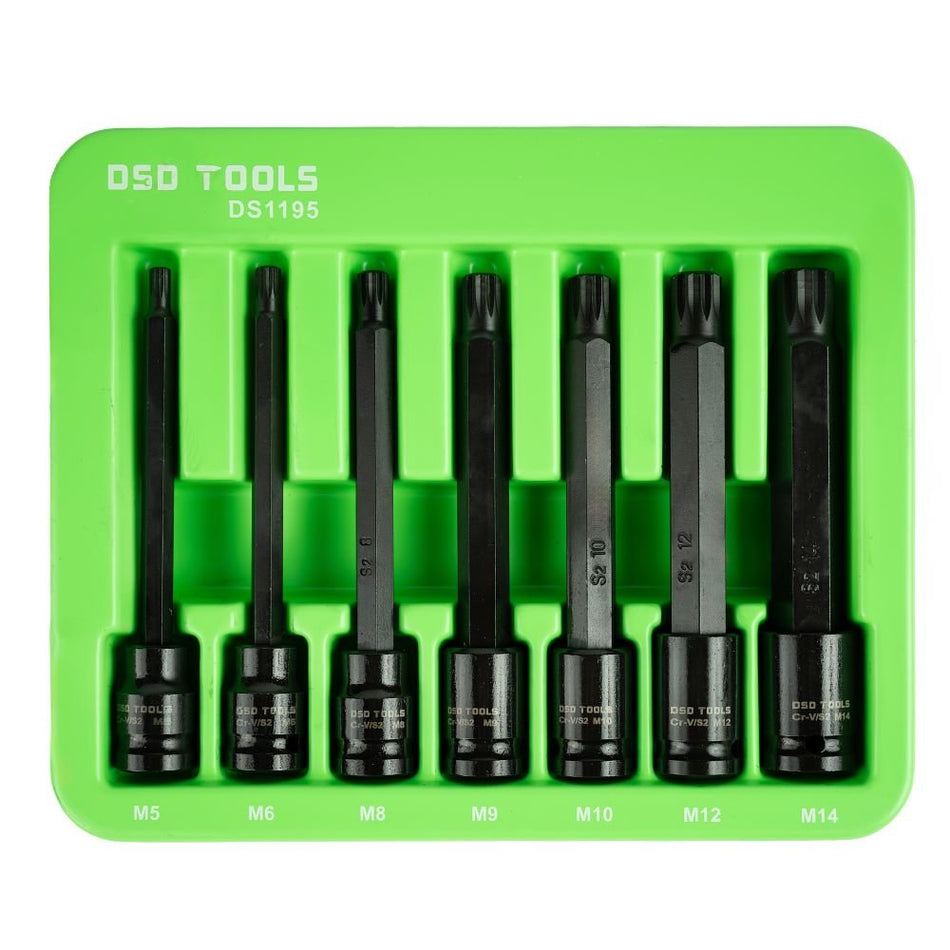 3/8" SET OF LONG IMPACT "SPLINE" SOCKET HEADS, 7 PCS. DS1195