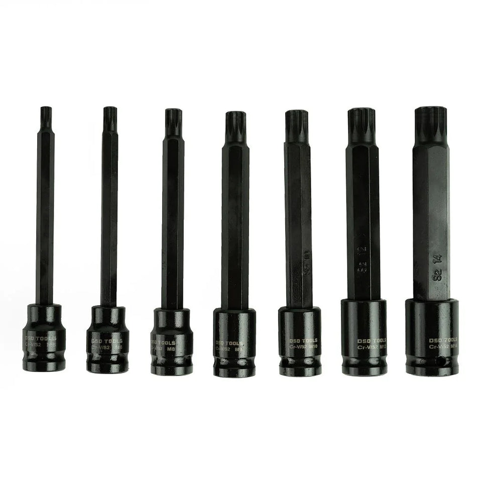 3/8" SET OF LONG IMPACT "SPLINE" SOCKET HEADS, 7 PCS. DS1195