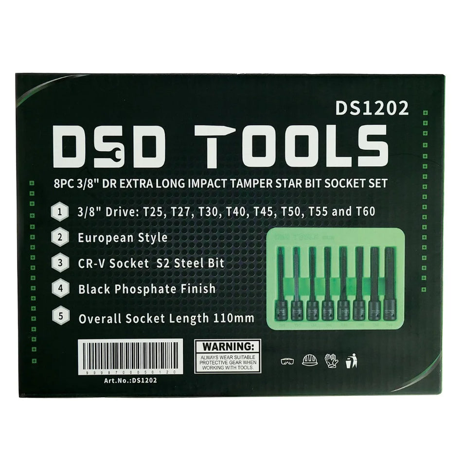 3/8" PAVAROS ITIN LONG IMPACT "TORX" PROTECTIVE STAR SOCKET SET, 8 PCS. DS1202
