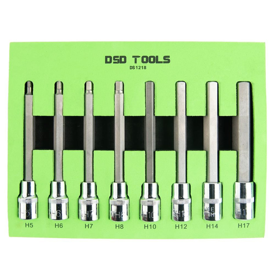 1/2” LONG HEXAGONAL "HEX" SOCKET BIT SET, 8 PCS. DS1218