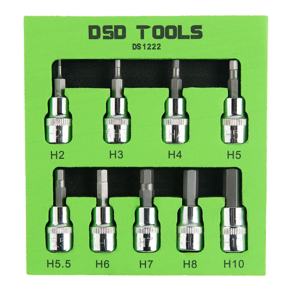 3/8" Set of 9 PAVAROS Hexagonal "HEX" Socket Bits DS1222