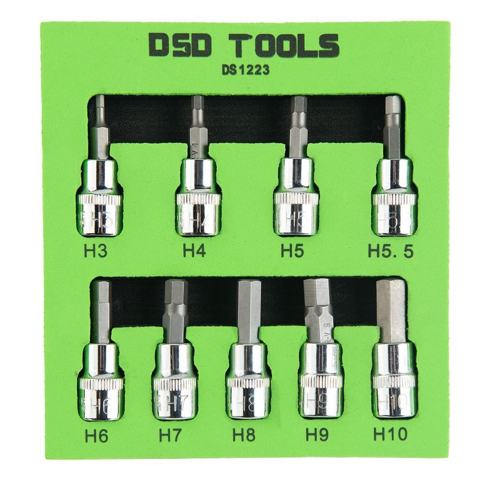 3/8" SET OF HEXAGONAL "HEX" SOCKET HEADS 48 MM, 9 PCS. DS1223