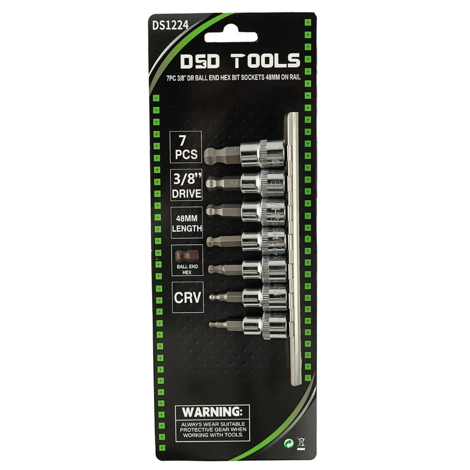 3/8" PAVAROS BALL END HEXAGONAL "HEX" SOCKET SET 48 MM, WITHOUT RAIL, 7 PCS. DS1224