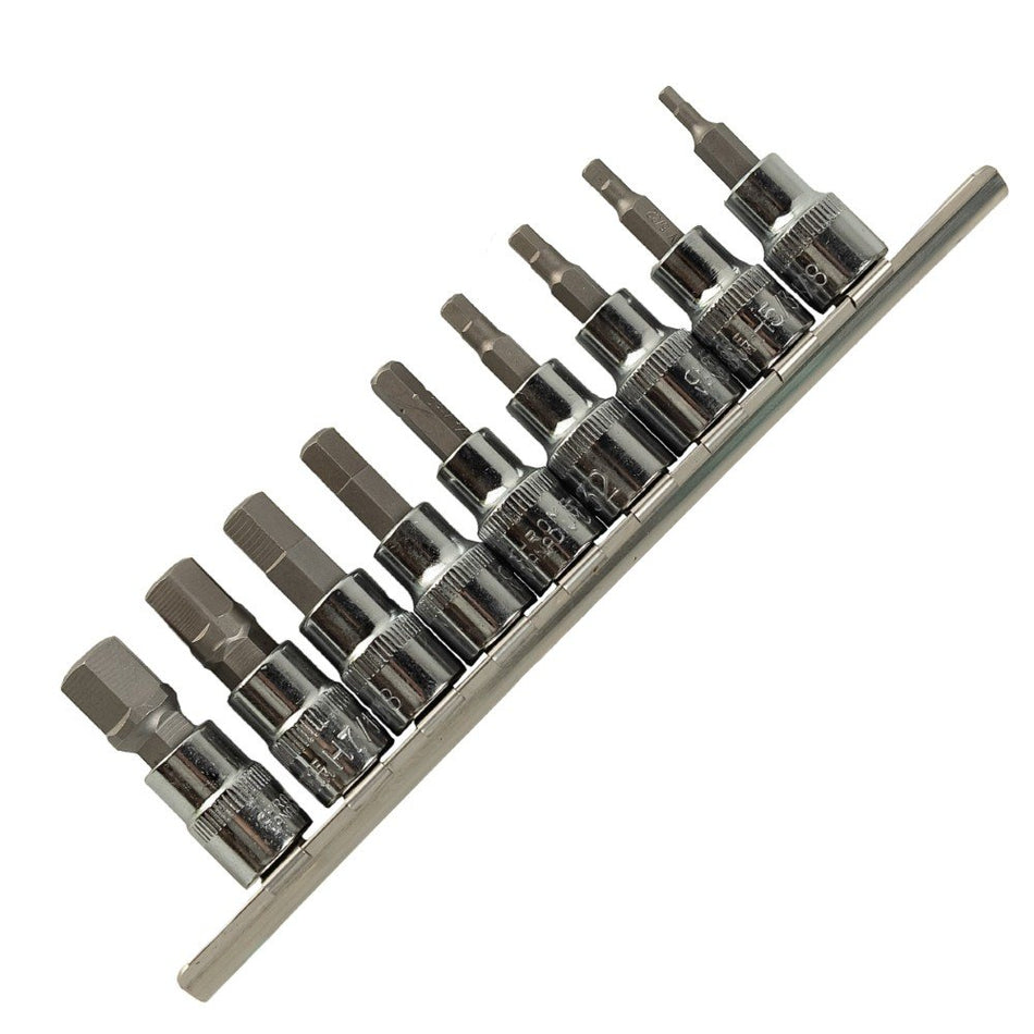 3/8" PAVAROS SAE Hexagon "HEX" Socket Set on Rail, 9 pcs. DS1225