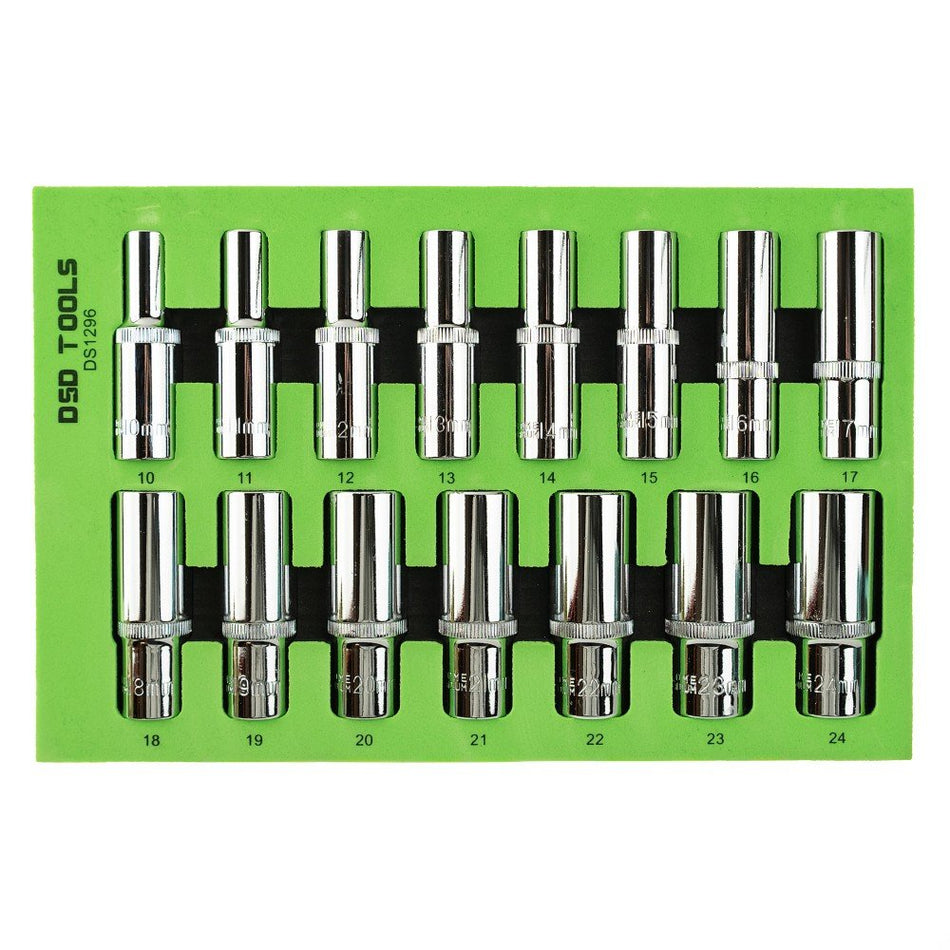 15 PCS. 1/2" 12-POINT DEEP SOCKETS 10-24 mm DS1296
