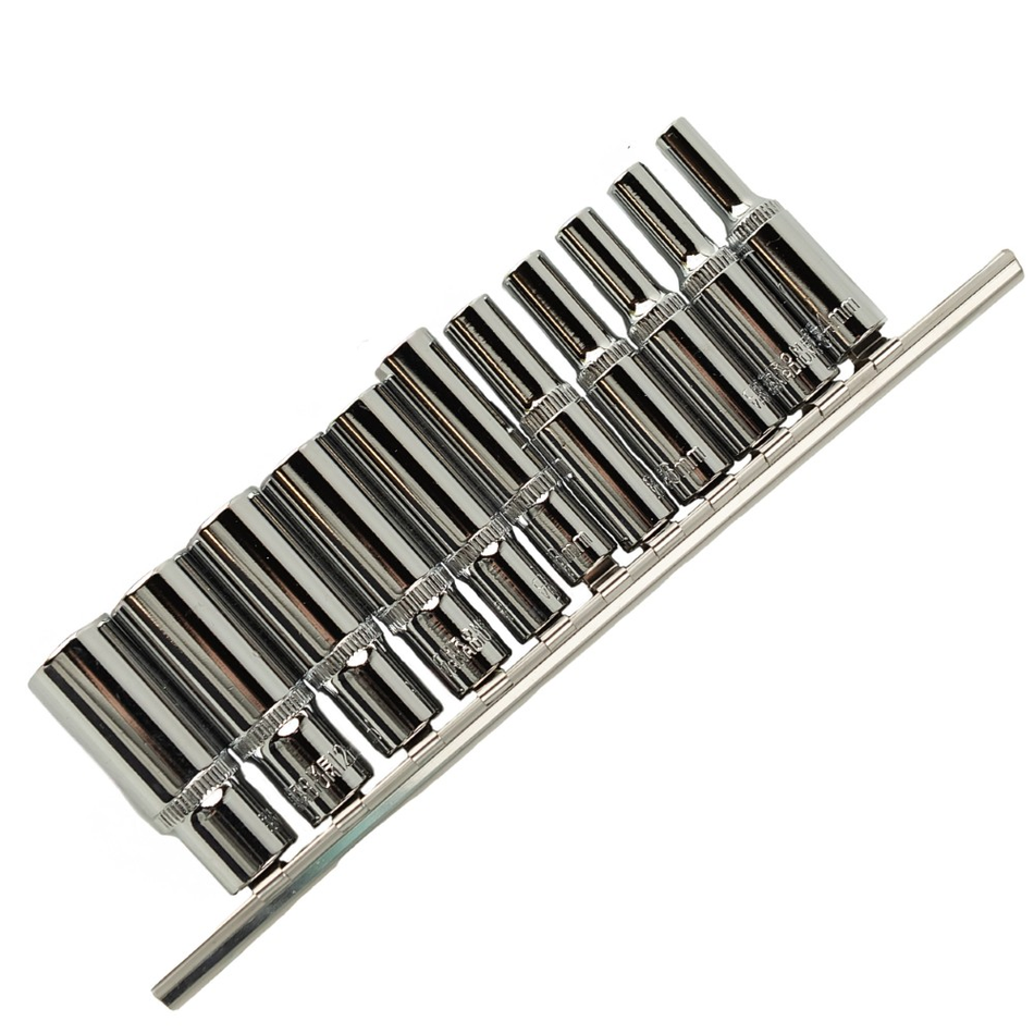 11 PCS. 1/4" 6-POINT DEEP SOCKETS ON RAIL DS1298