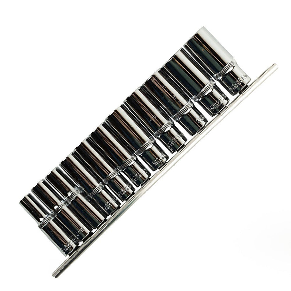 11 PCS. 3/8" 6-POINT DEEP SOCKETS 8 - 19 MM ON RAIL DS1301