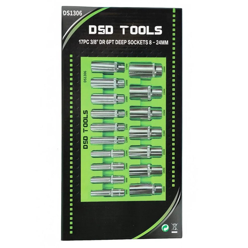 17 PCS. 3/8" 6-POINT DEEP SOCKETS 8 - 24 mm DS1306