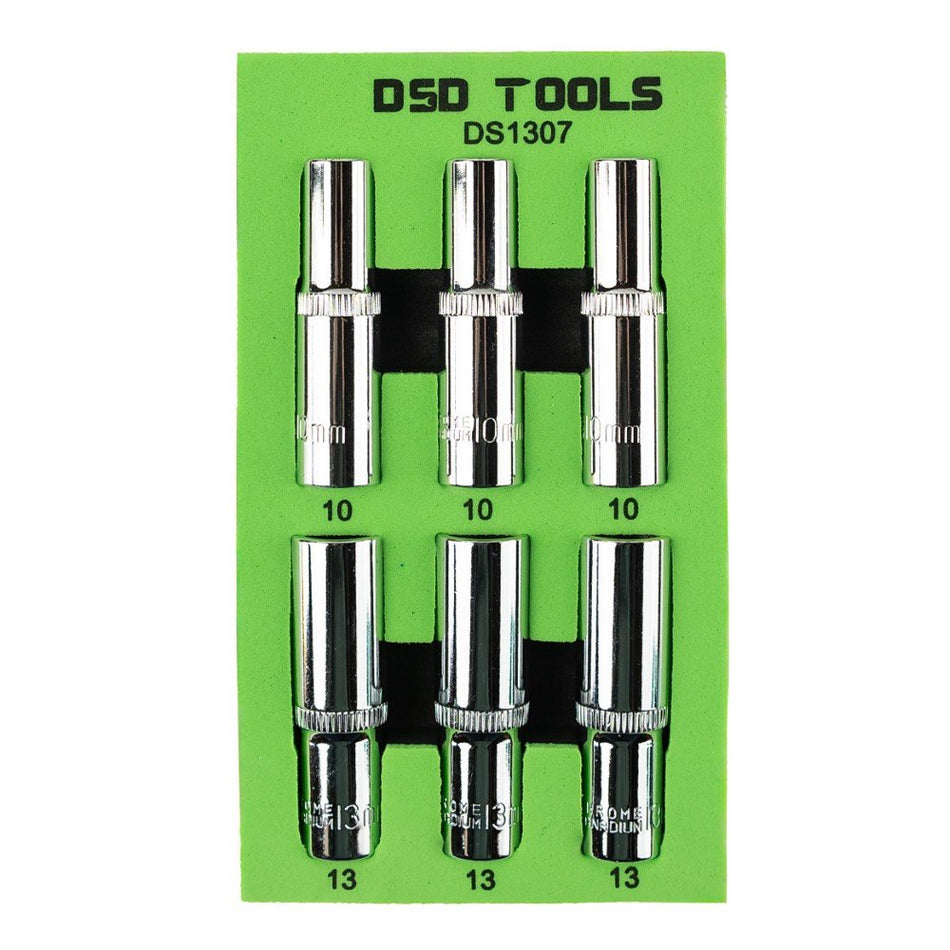 6 PCS. 3/8" 10MM + 13MM 6-POINT SOCKETS DS1307