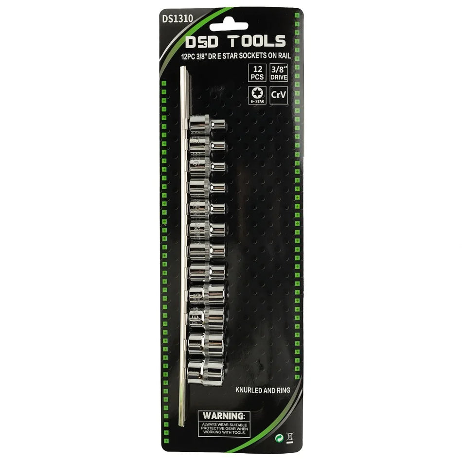 12 PCS. 3/8" E TORX SOCKETS ON HOLDER DS1310