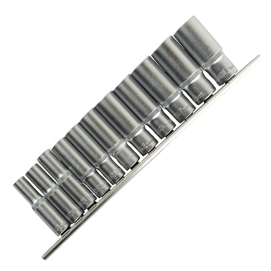 11 PCS. 3/8″ LONG 6-POINT SOCKET SET (8–19 MM) ON HOLDER DS1311