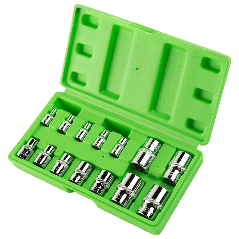 14 PCS E-STAR SHAPED SOCKET SET 1/4", 3/8", 1/2" DS1312