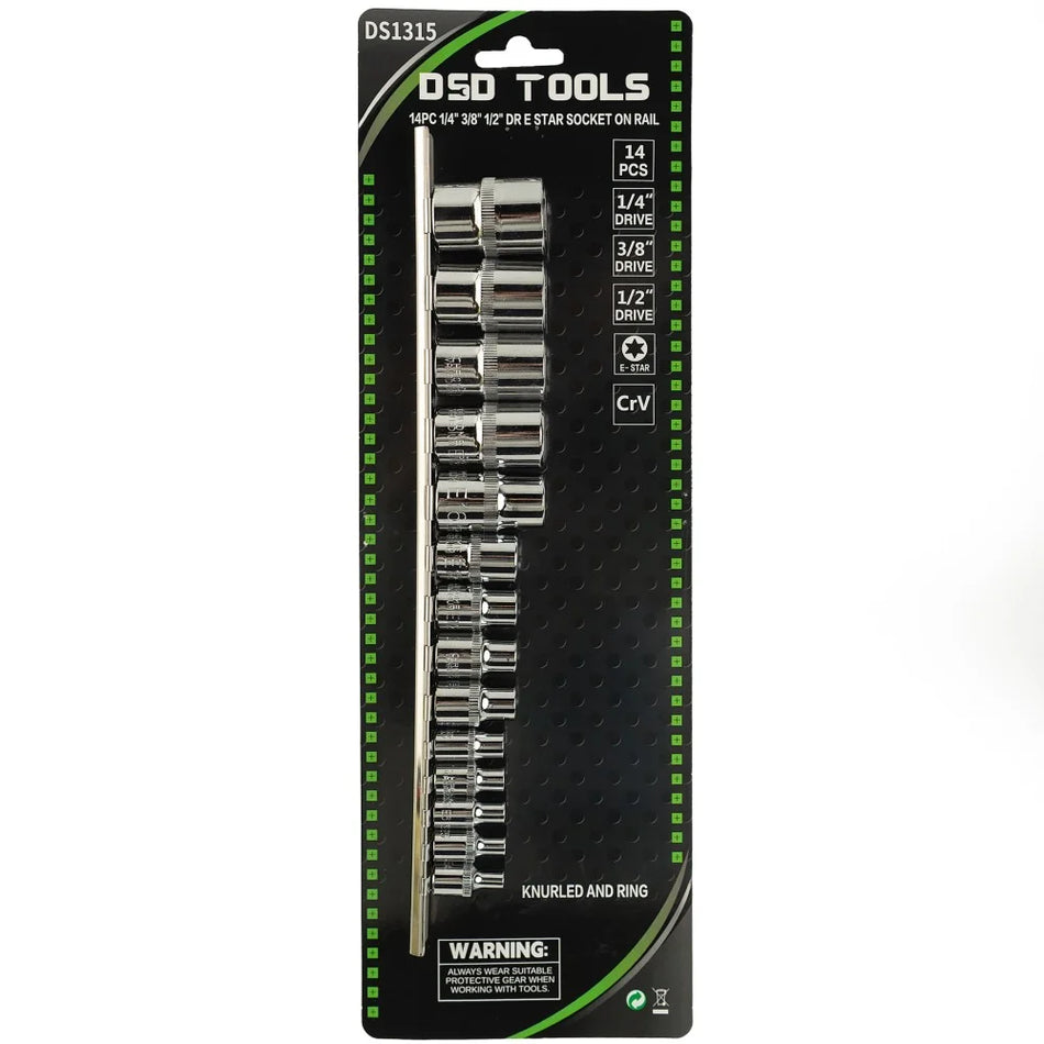 14 PCS. 1/4", 3/8", 1/2" CONNECTORS AND TORX HEAD SET DS1315