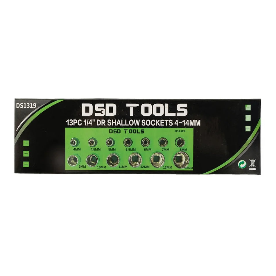 13 PCS 1/4" DR SHORT SOCKETS 4-14 mm DS1319