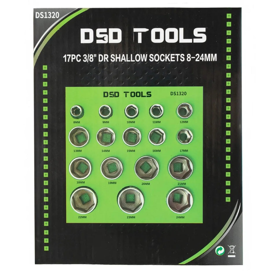 17 PCS. 3/8" SHORT SOCKETS 8-24mm DS1320