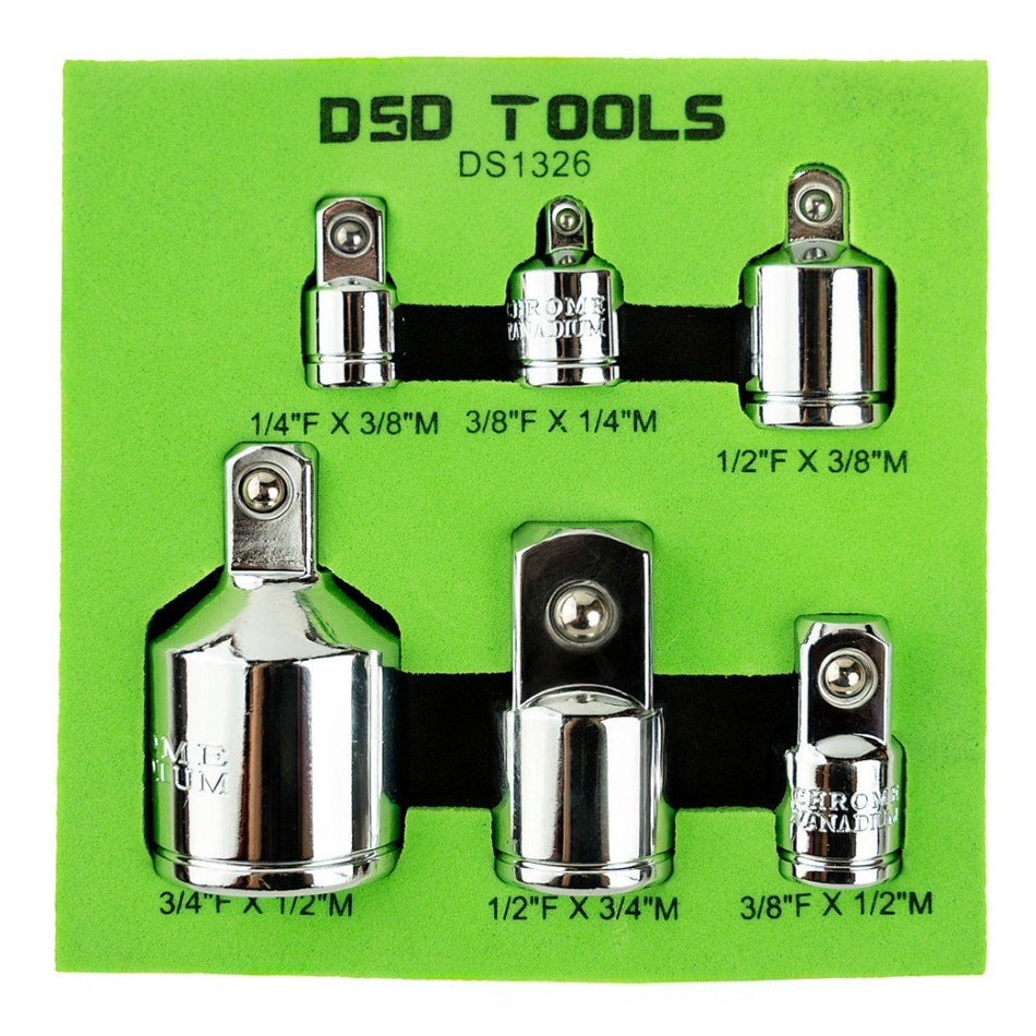 Set of 6 Socket Adapters 1/4", 3/8", 1/2" and 3/4" DS1326