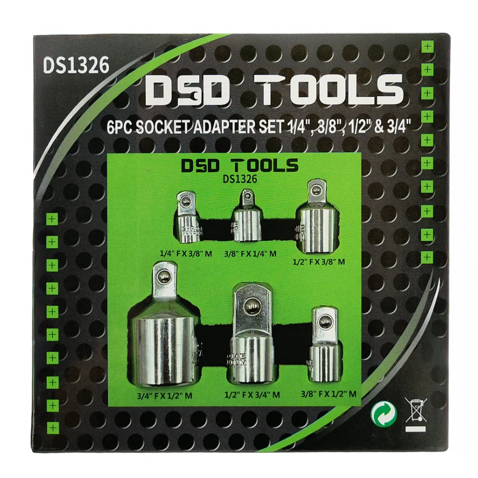 Set of 6 Socket Adapters 1/4", 3/8", 1/2" and 3/4" DS1326
