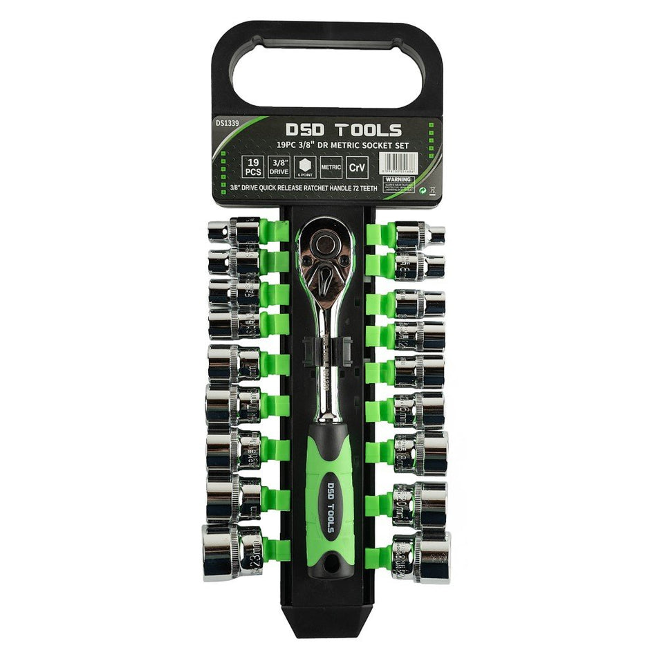 19 PCS. 3/8″ SOCKET SET WITH RATCHET, 6–24 mm 6-24mm DS1339