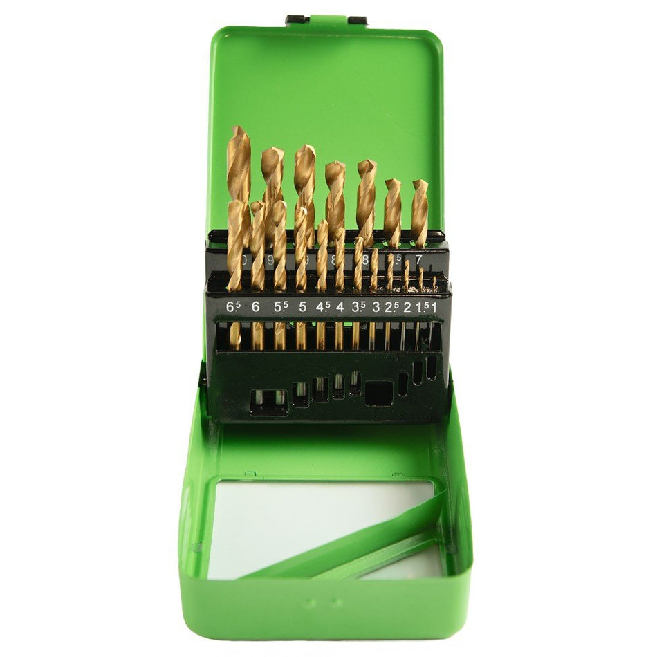 19 dalių HSS grąžtų rinkinys su titano danga, metrinis, 1 - 10 mm DS1430