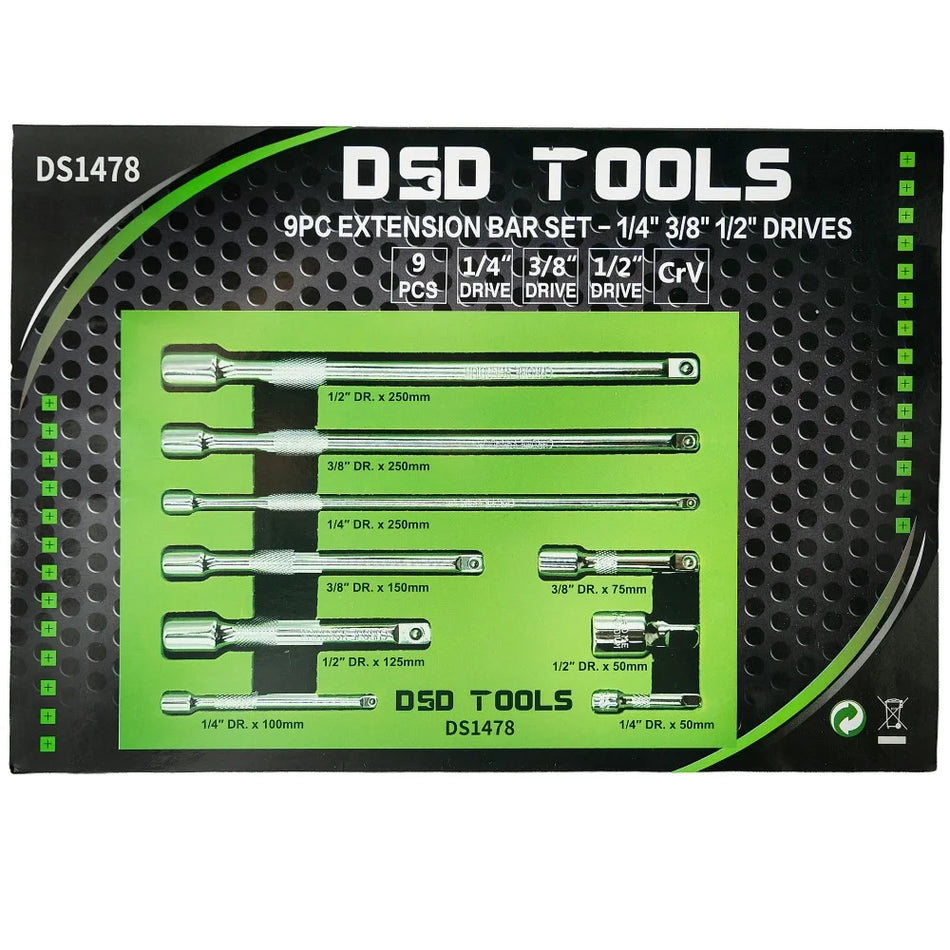 9 PCS EXTENSION SET - 1/4" 3/8" 1/2" DS1478
