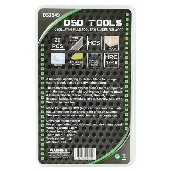 20 PCS. VIBRATING MULTIFUNCTIONAL TOOL BLADES FOR WOOD 18TPI 34MM DS1549