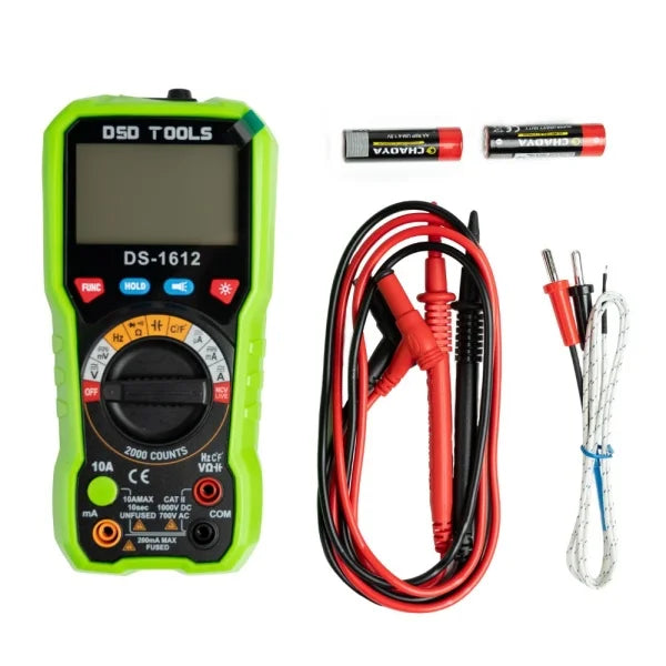 LCD digital multimeter – NCV – AC and DC 4–600 V, 10 mA–10 A DS1612