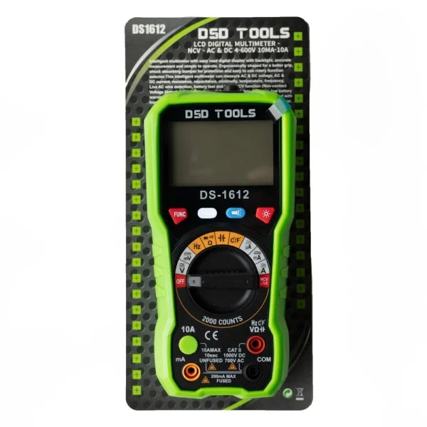 LCD digital multimeter – NCV – AC and DC 4–600 V, 10 mA–10 A DS1612