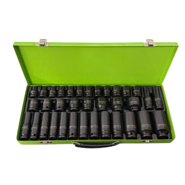 35 PIECE 1/2 DRIVE 6-POINT IMPACT SOCKET SET IN METAL CASE DS2008