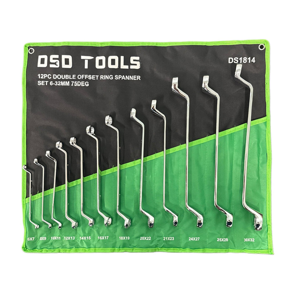 12-PIECE SET OF DOUBLE-ENDED OFFSET RING WRENCHES 6-32 mm 75° DS1814